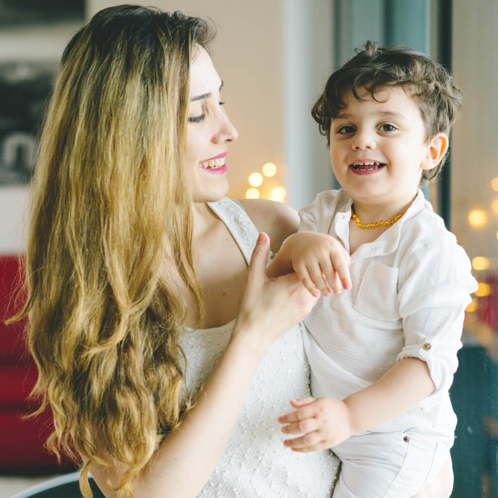 Calm Baby, Happy Mama & Polished Amber Teething Necklace from Amber Guru in Honey Color
