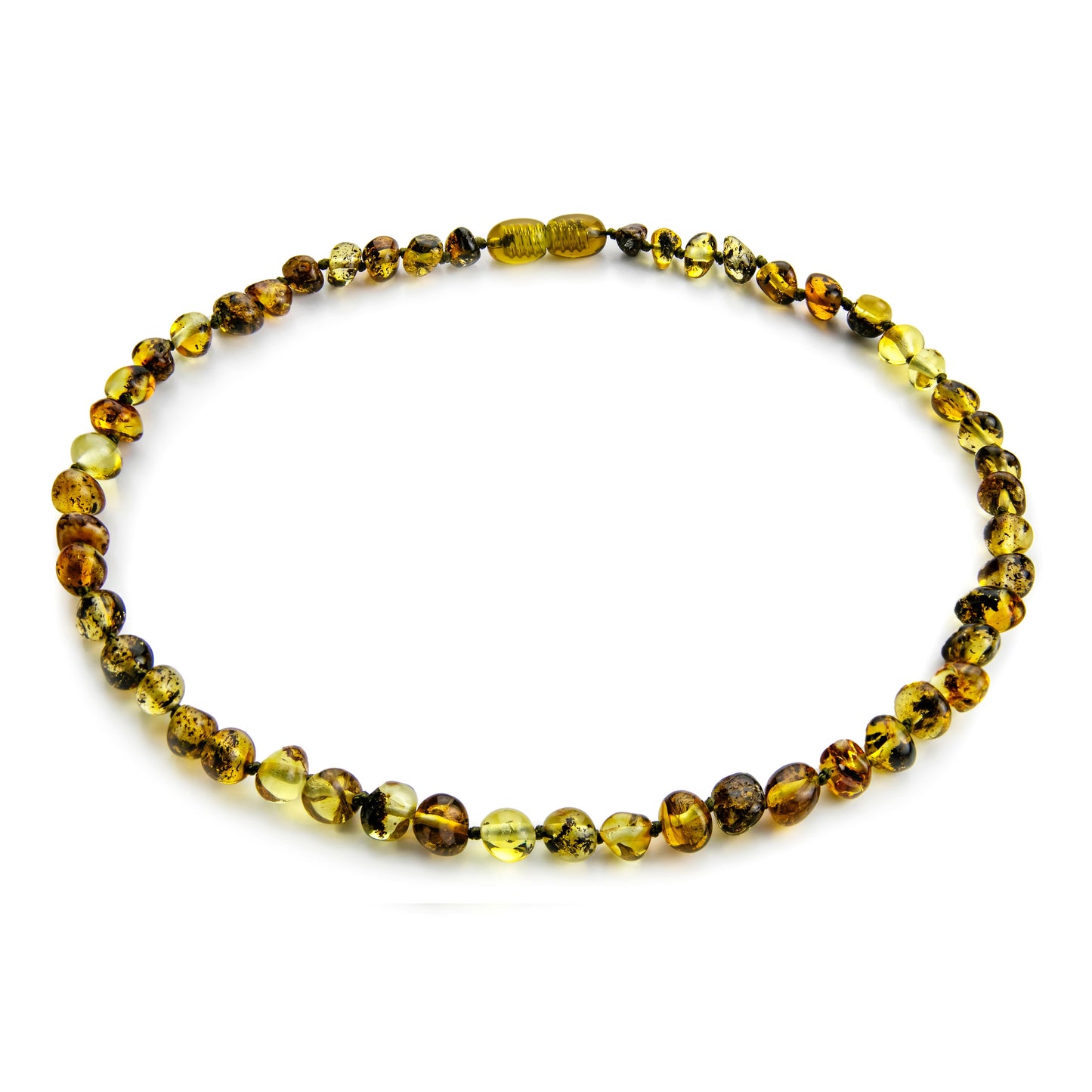 Amber Teething Necklace, Green, Polished