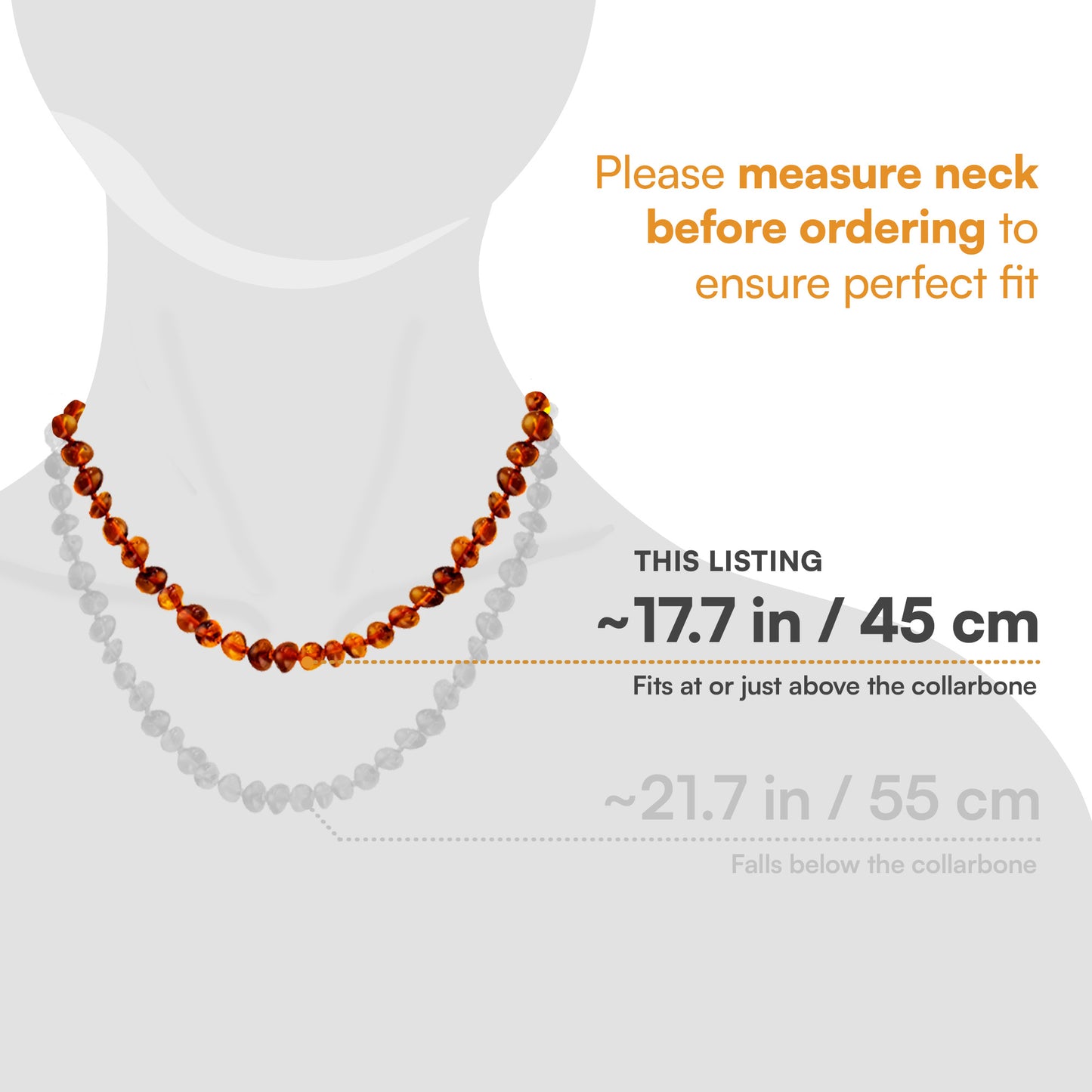 Amber Necklace for Adults, Cognac, Polished
