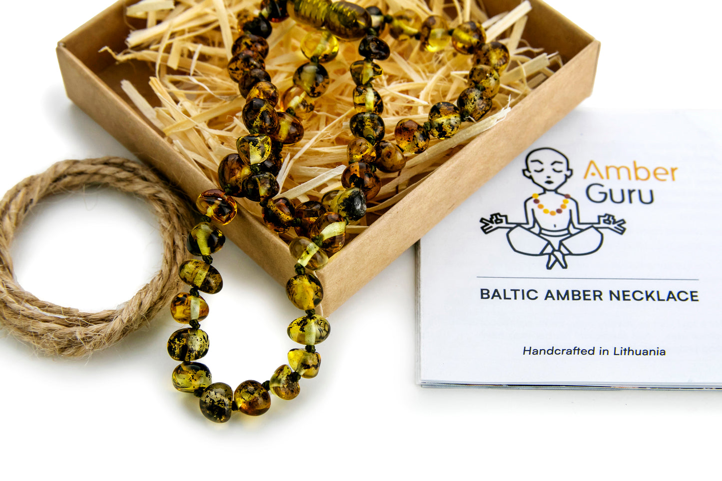 Amber Teething Necklace, Green, Polished