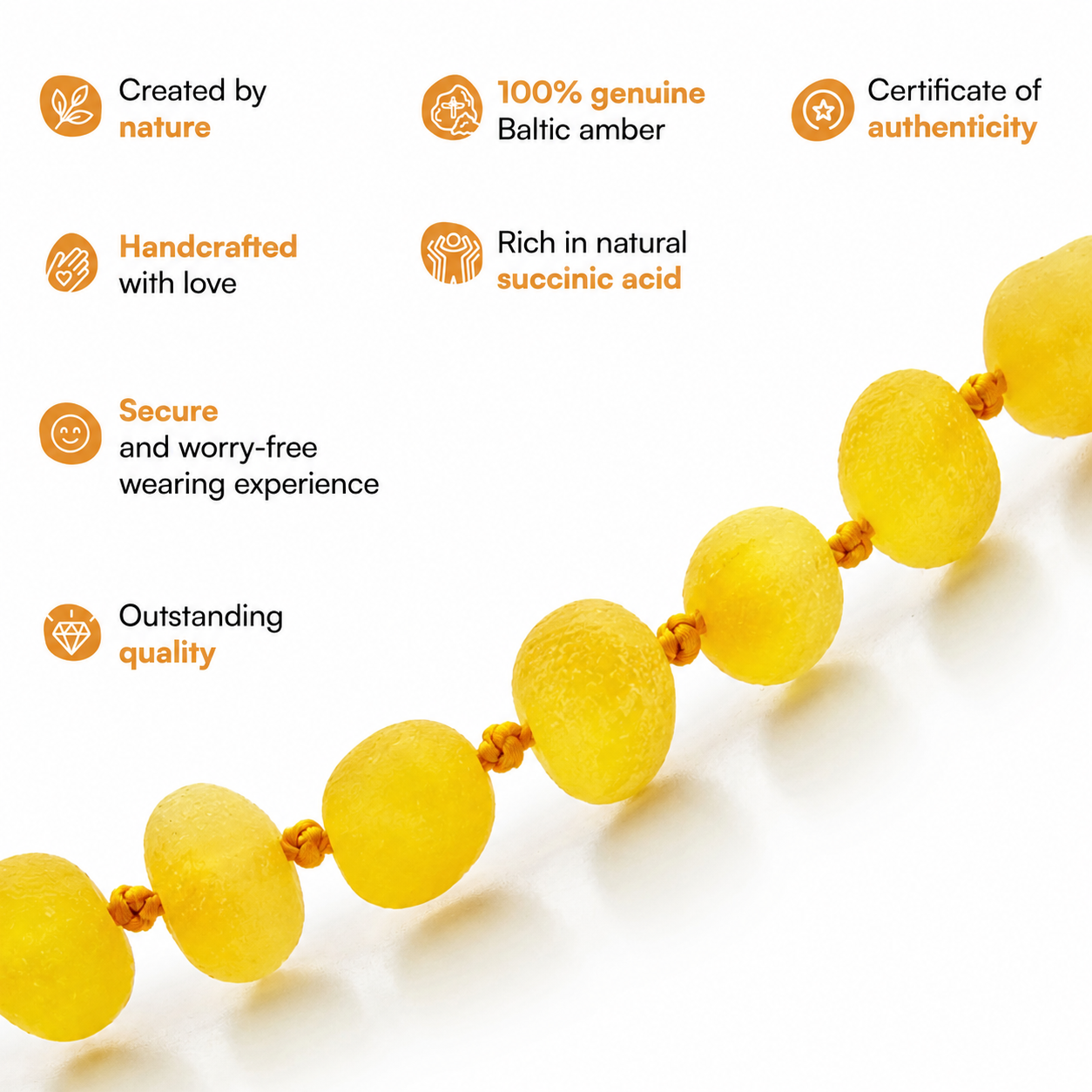 Amber Teething Necklace, Butterscotch, Unpolished (Raw)