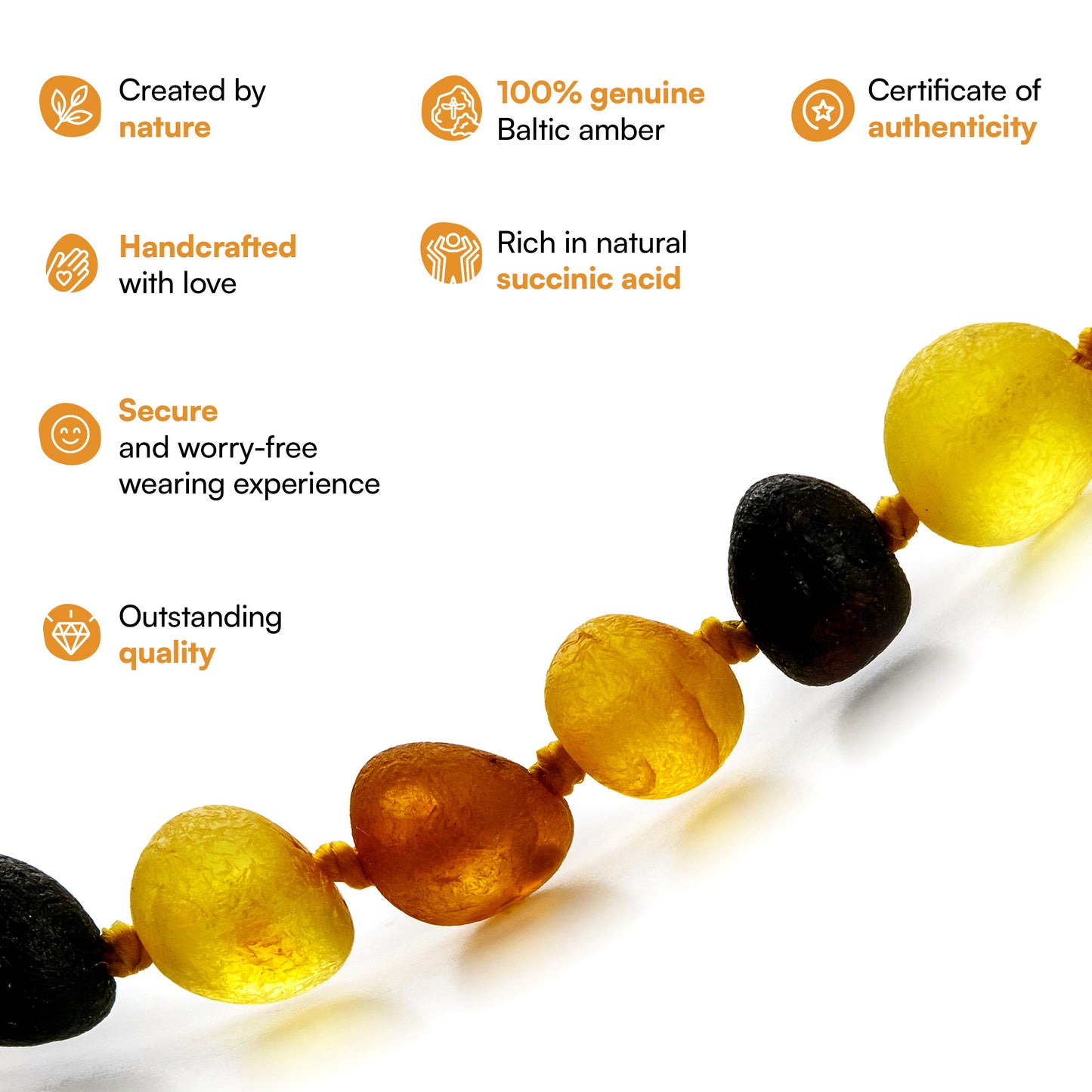 Amber Teething Necklace, Multi, Unpolished (Raw)