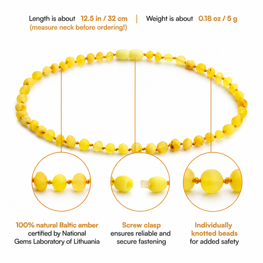 Amber Teething Necklace, Butterscotch, Unpolished (Raw)