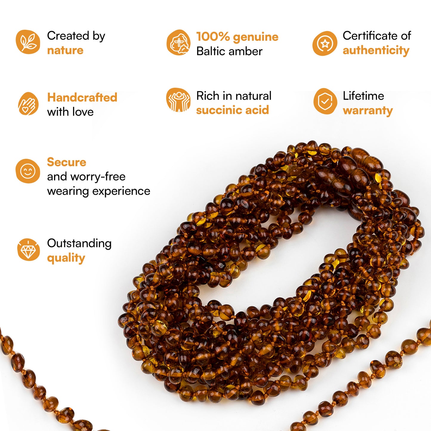 Amber Necklace for Adults, Cognac, Polished