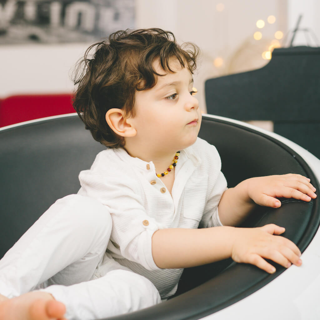 2 Years Old Boy Wearing Multi Polished Baltic Amber Necklace from Amber Guru