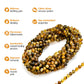Infographic with a Bunch of Necklaces Showing Benefits of Amber Guru Green Baltic Amber Teething Necklaces with Raw/Unpolished Beads