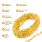 Infographic with a Bunch of Necklaces Showing Benefits of Amber Guru Lemon Baltic Amber Teething Necklaces with Polished Beads